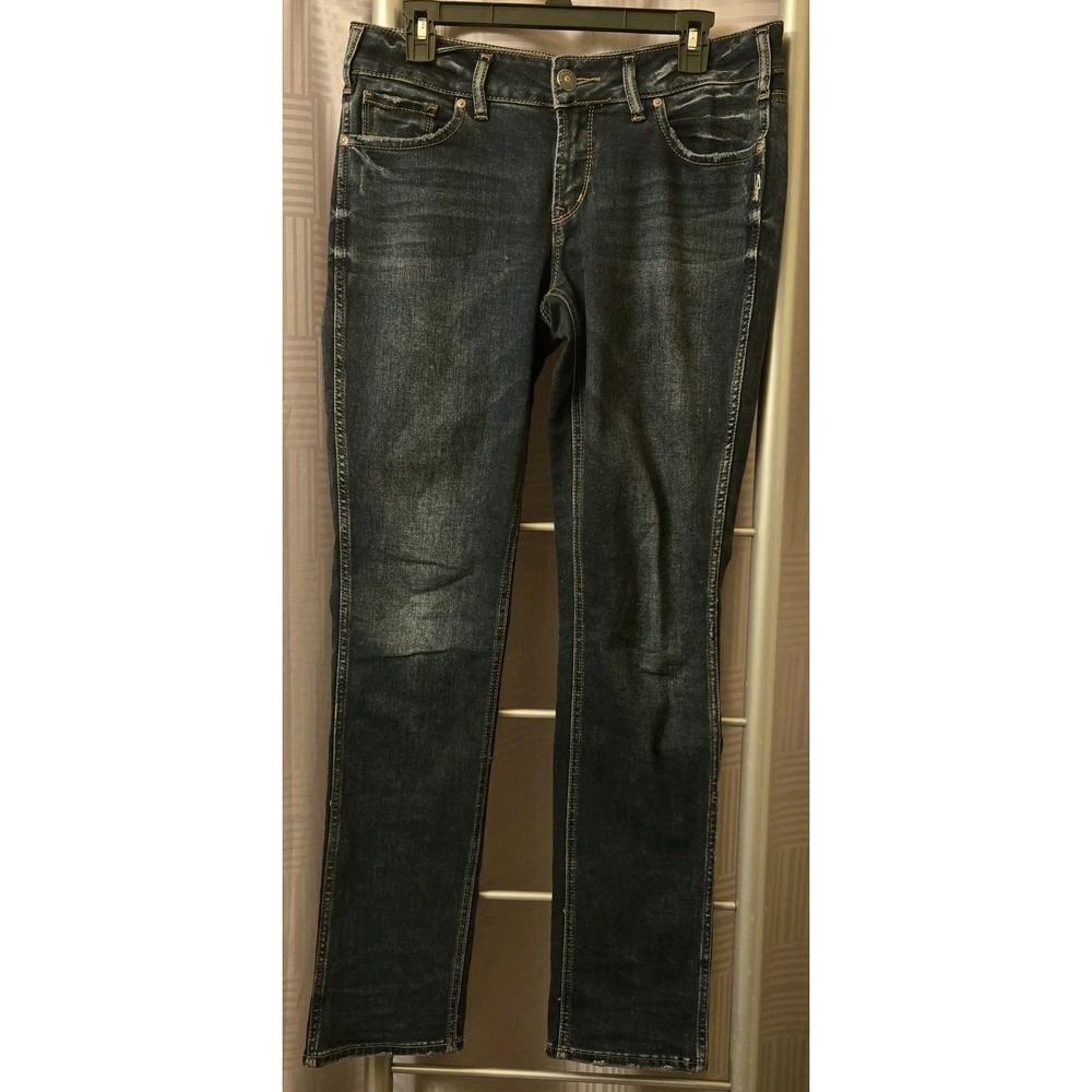 Silver Jeans Womens 29 Blue Elyse Straight Leg Distressed Stretch Denim Grunge